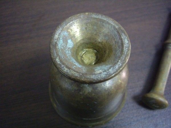 ANTIQUE 19th.c SOLID BRONZE APOTHECARY MORTAR & PESTLE  