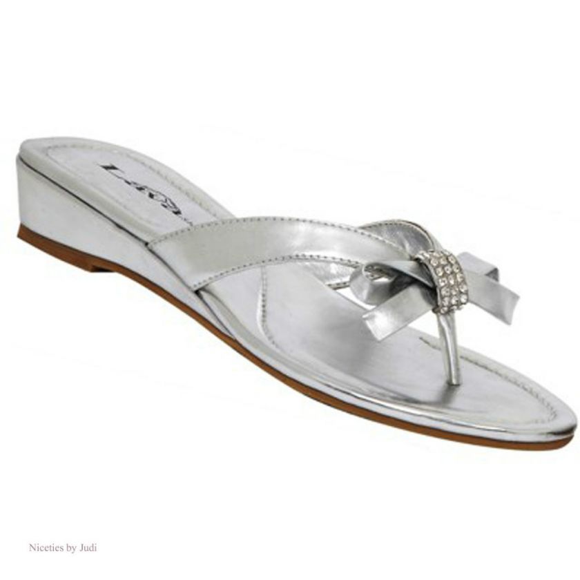 Lava Explode Silver Rhinestone 3/4 Wedge Thong Sandal Heel Shoes 