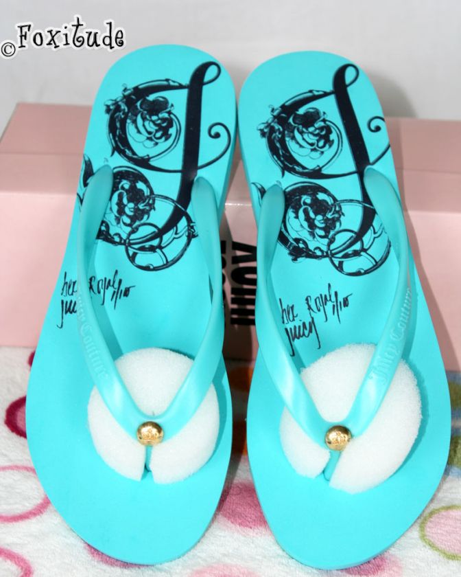 Juicy Couture Helda Flip Flops NIB Turquiose Sz 7 765207269086 