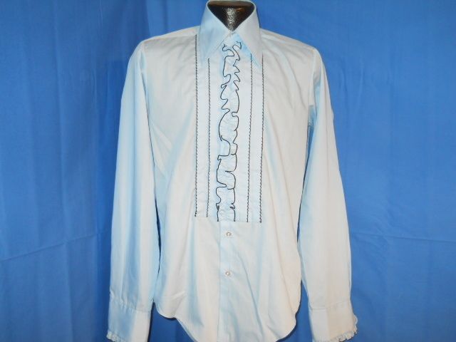 vintage 70S BLUE TUX TUXEDO MENS AFTER SIX RUFFLE RUFFLED SHIRT 14.5 