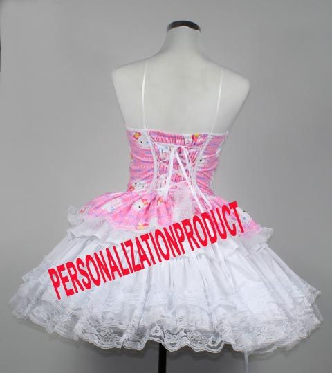 Sweet Gothic Lolita pink Cosplay Hello Kitty Pattern 7 Ballroom Corset 