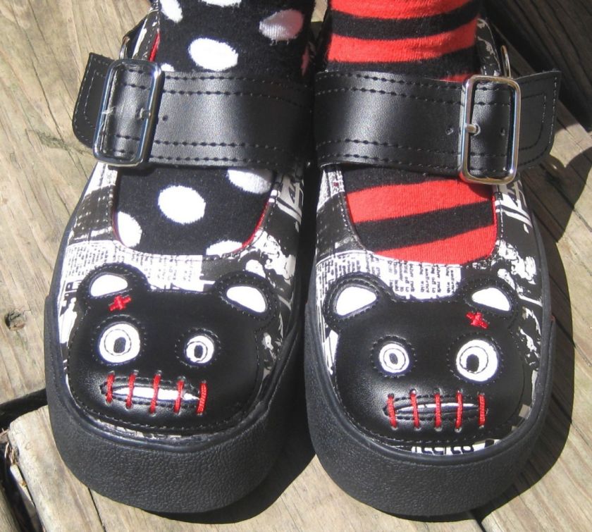 TUK Red Black Newsprint ZOMBIE TEDDY MARY JANE Sneakers  