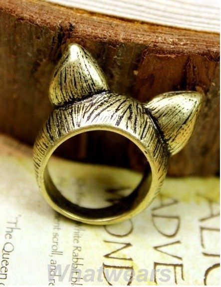 New Hot Korean Style Retro Cute Cat Ears Ring Size 8  