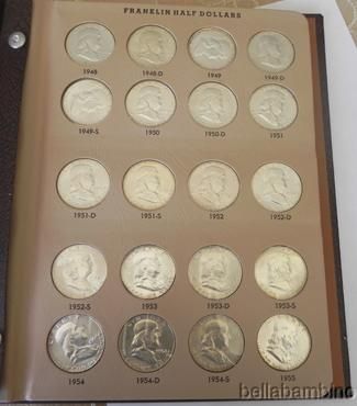 COMPLETE SET 35 U.S FRANKLIN HALF DOLLAR COINS A.U  