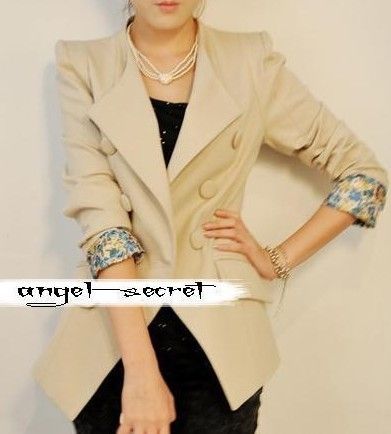 CJ98 WOMENS JACKET BLAZER POWER SHOULDER BLACK BEIGE  