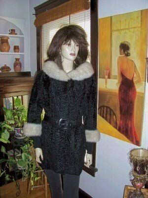 PERSIAN LAMB BROADTAIL KARAKUL FUR COAT MINK TRIM 8 14  