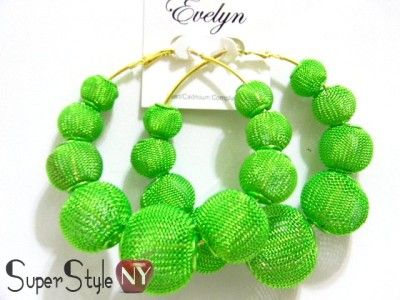 Basketball Wives Mesh Lime Green Design Fashion Gold Tone Hoop Circle 