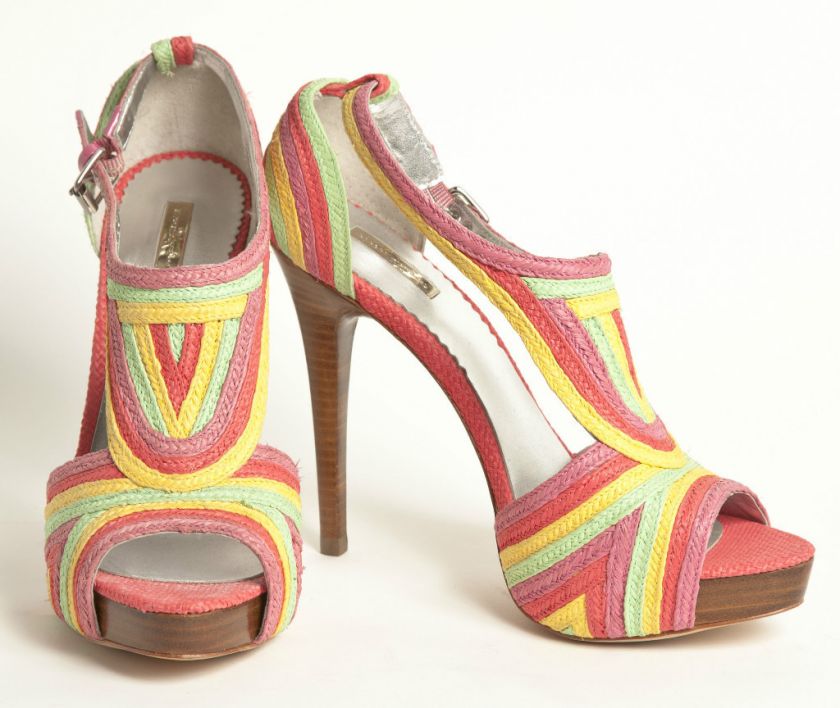 REPORT SIGNATURE ~ LUCIE 2 MULTICOLOR WOVEN HEELS SANDALS W/ BUCKLE 