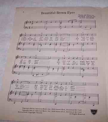 Sheet Music BEAUTIFUL BROWN EYES Rosemary Clooney  