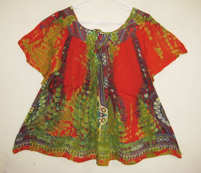 Sacred Threads SPRING Hippie Boho Tie Dye Dashiki Peasant Top 212369 