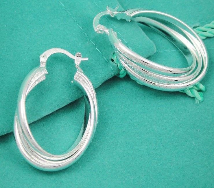 SALE Silver EP 3 Circles Earrring Free Ship Party EA39  