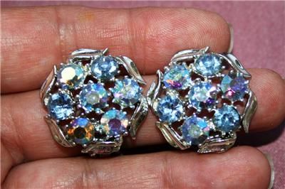 Gorgeous Vintage BSK Blue Rhinestone Earrings  