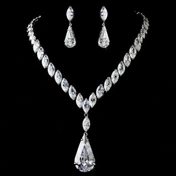 Bridal Set CZ Crystal Teardrop Necklace & Earrings  