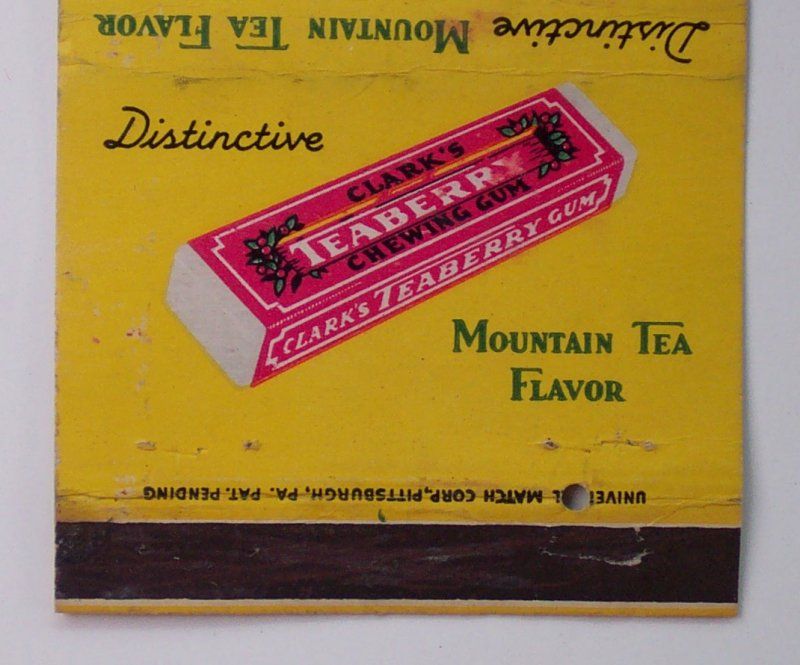 1930s? Wide Matchbook Clarks Teaberry Chewing Gum MB  