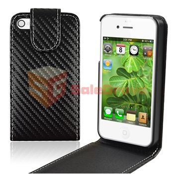 Black Carbon Fiber Leather CASE+Car Charger+PRIVACY FILTER for iPhone 