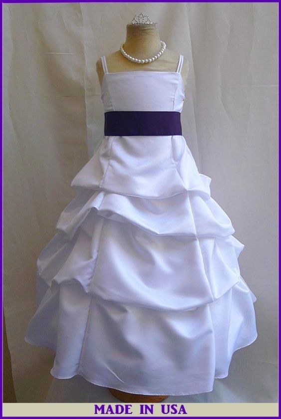 NEW WHITE EGGPLANT/DARK PURPLE FLOWER GIRL FORMAL DRESS  