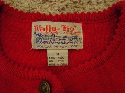 Vtg Tally Ho Womens M Red Wool Cardigan Sweater  