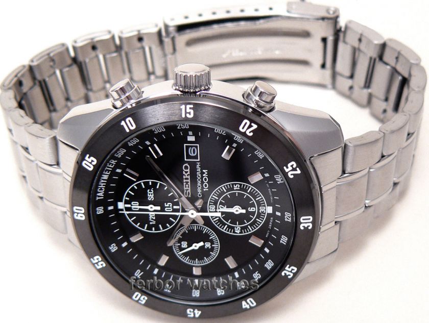 SEIKO CHRONO TACHY DATE BLACK BEZEL FACE 100m SNDC47 SNDC47P1  