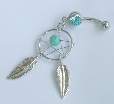   Gem Dream Catcher Dangle Belly Navel Barbell Button Bar Ring Bory Art