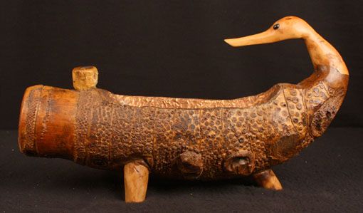 ANTIQUE JAPANESE ARTS & CRAFTS BAMBOO ROOT HAND HAMMERED COPPER BIRD 