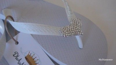 White Havaianas Thongs Featuring Heart Swarovski Crystals H1  