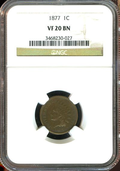 1877 NGC VF 20 BN INDIAN HEAD CENT 1C AC146  