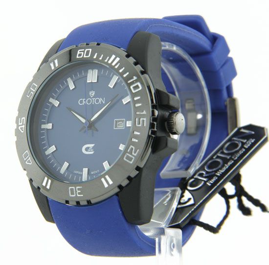 Croton Mens Sharp Blue Dial Blue Rubber Polyurethane Sports Jogging 