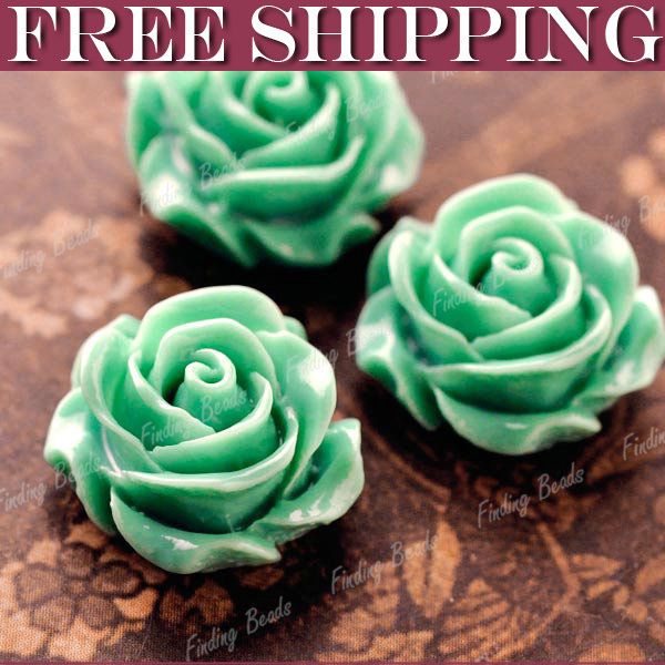 15 Green Resin Rose Flower Cabochons settings RB0739 20  