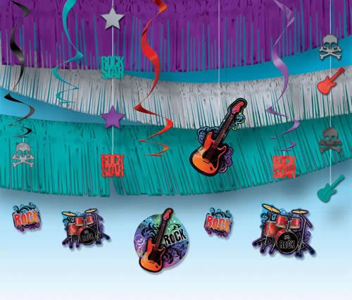 21pc ROCK STAR PARTY Room DECORATIONS KIT ~ foil SWIRLS & FRINGE Party 
