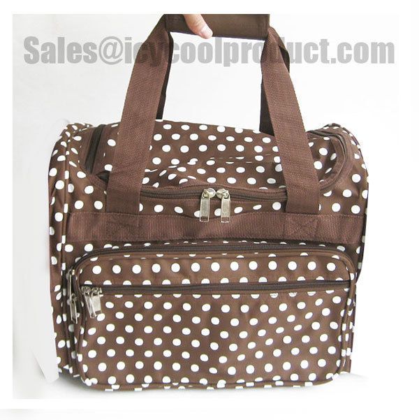 BROWN POKA DOTS DUFFLE BAG LUGGAGE CARRY ON OVERNIGHT  