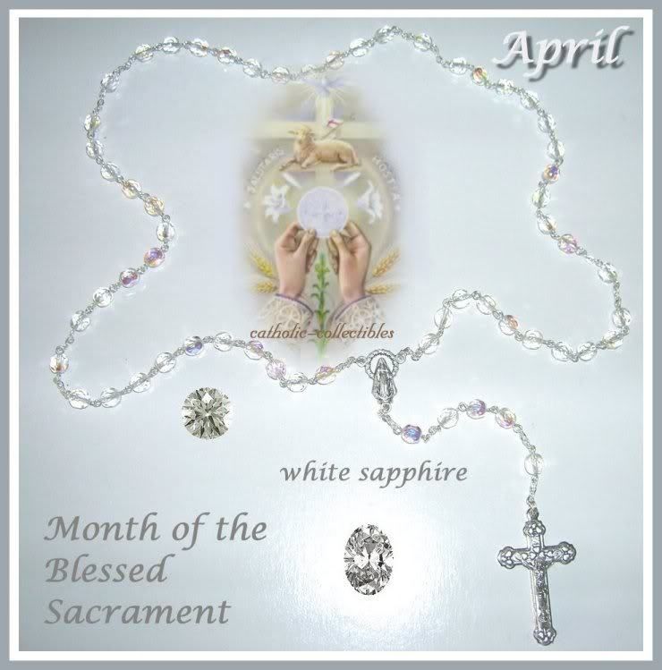 Birthstone Catholic Rosary April White Sapphire NIB  