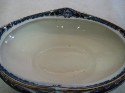 ANTIQUE FLOW BLUE IRIS ROYAL STAFFORDSHIRE BURSALEM COVERED SERVING 