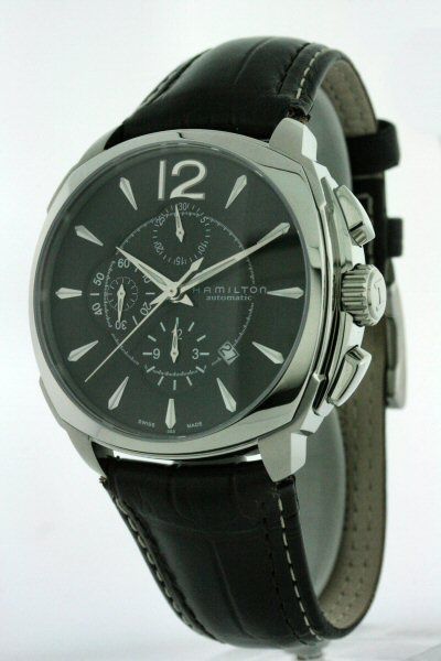 NEW HAMILTON JAZZMASTER CUSHION AUTO CHRONO BLACK WATCH  