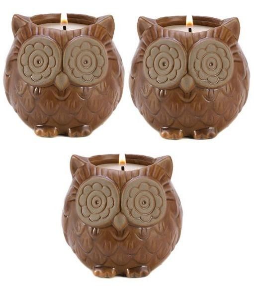 Set of 3 Aspen Owl Candle Holder Evergreen Scented Candles Wedding 
