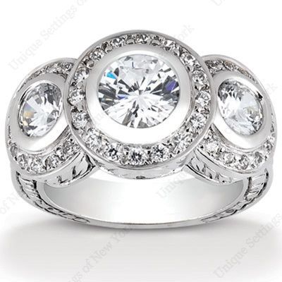 50 carat total 3 Stone Round DIAMOND Vintage style 14k Gold Wedding 