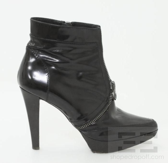 Proenza Schouler Black Leather Zipper Front Platform Ankle Boots 