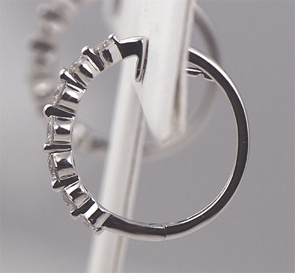 08ct Round Shared Prong Diamond Hoop Earrings. 14k White Gold  