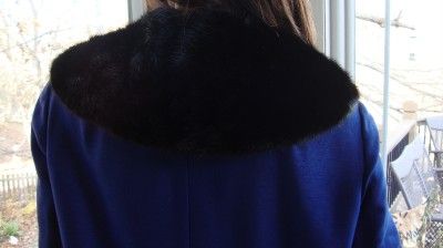 Vintage Royal Blue Shantung Black MINK Dress Coat Montaldos Gorgeous 