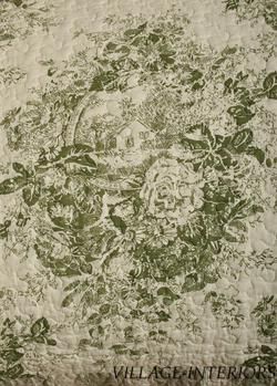 FRENCH COUNTRY LIFE SAGE GREEN TOILE COTTON KING QUILT SET  