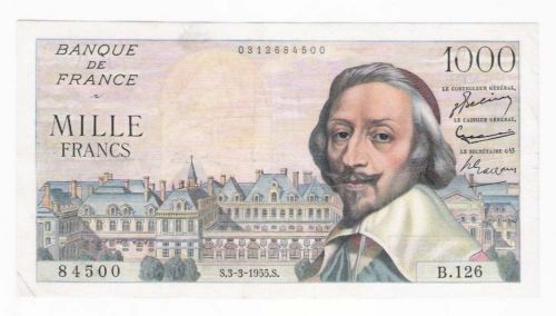 France 1000 Francs 3 3 1955 aXF CRISP Banknote P 134a  