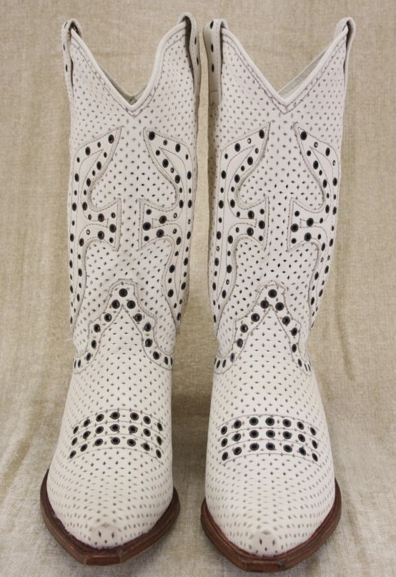 NEW Frye Daisy Duke Perforated Leather Western White Cowboy Boots size 