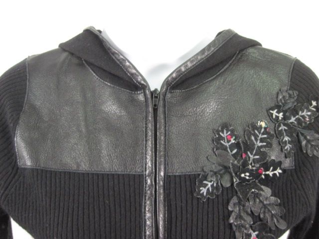 You are bidding on a EASEL Black Embroidered Zip Up Ribbed Hooded 