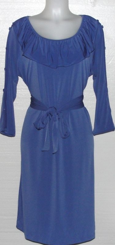 NEW Dennis Basso Matte Jersey Dress w/Removable Belt & Ruffles  