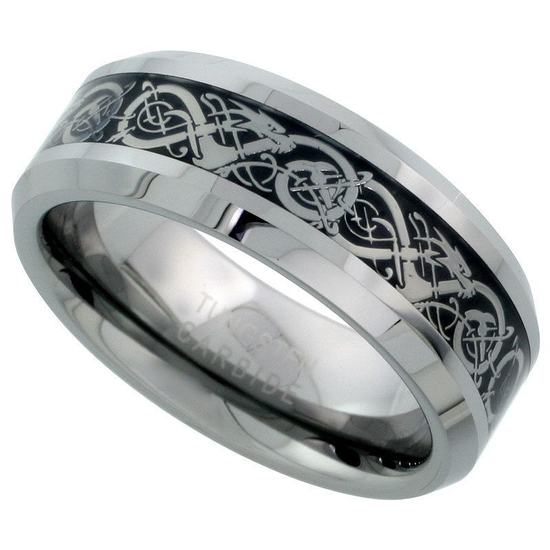 Tungsten Wedding Band Ring w/Celtic Dragon Inlay rtn430  