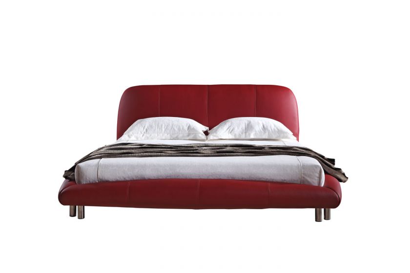   Red Leather Roma Queen Bed Modern Padded by Tosh Furniture  