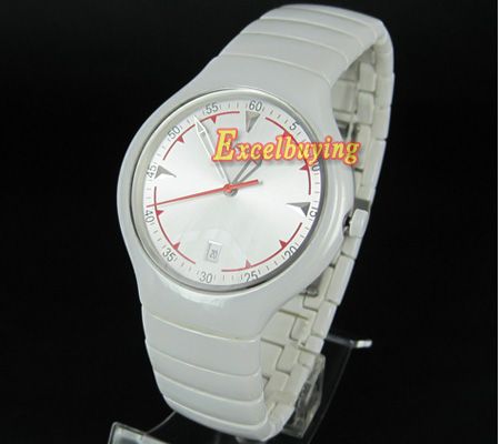 Sapphire Crystal White Ceramic Quartz Mens Watch R6M  