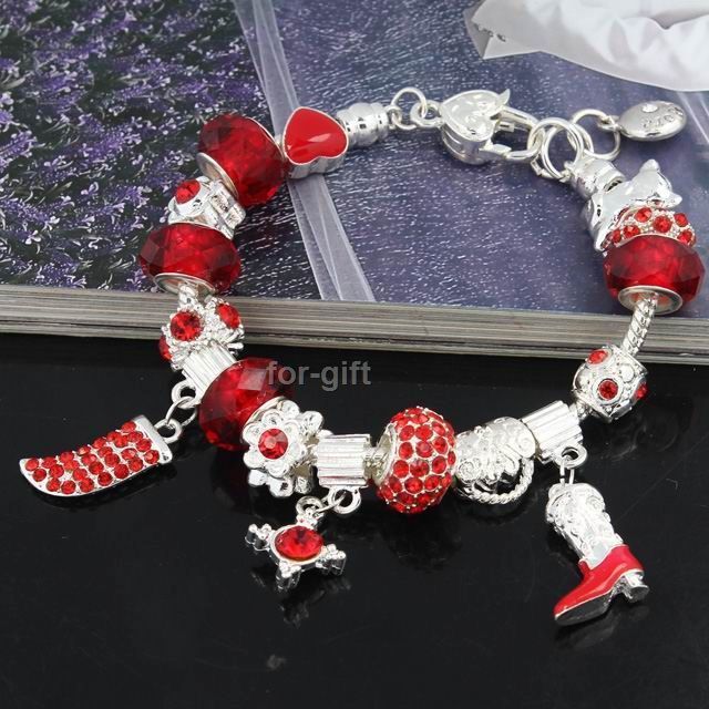 Red crystal murano glass beads greek cross charm European silver 