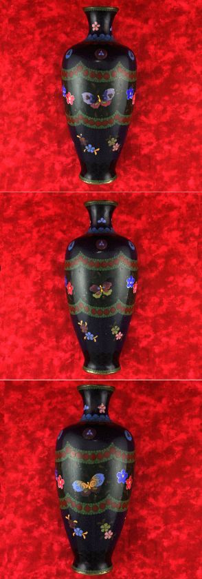Early 1900s Chinese Cloisonne Dark Blue Enameled Vase  