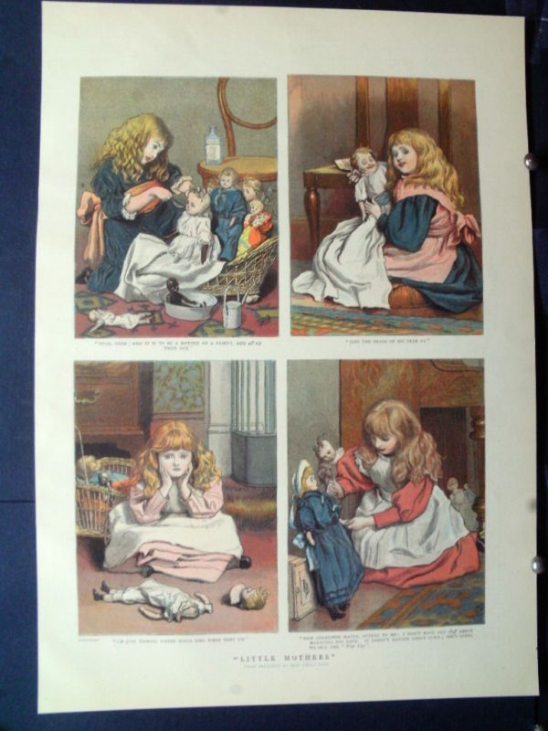 1888 little girl dress up dolls playing house mother  