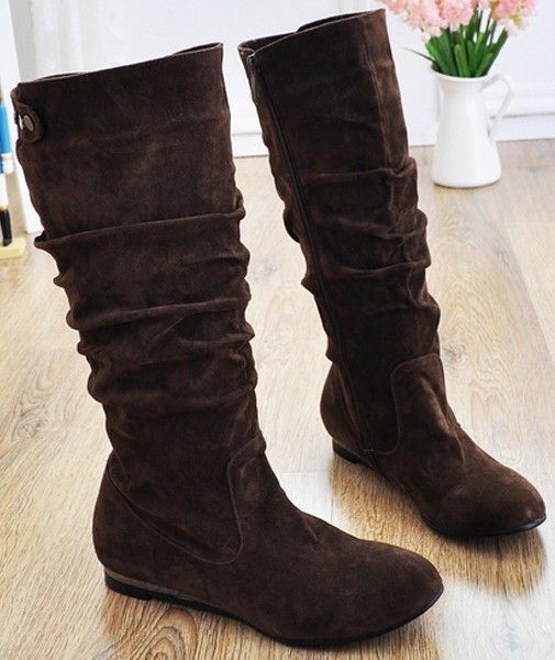 Womens Faux Suede Flat Low Heel Zip Mid Cafl Short Boots Shoes AU All 